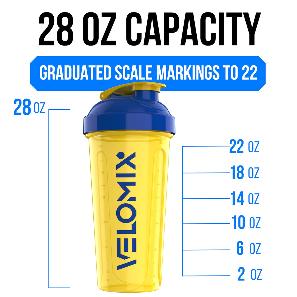 VELOMIX 2 Pack 28oz Protein Shaker Bottle for Protein Mixes, Black/Transpar