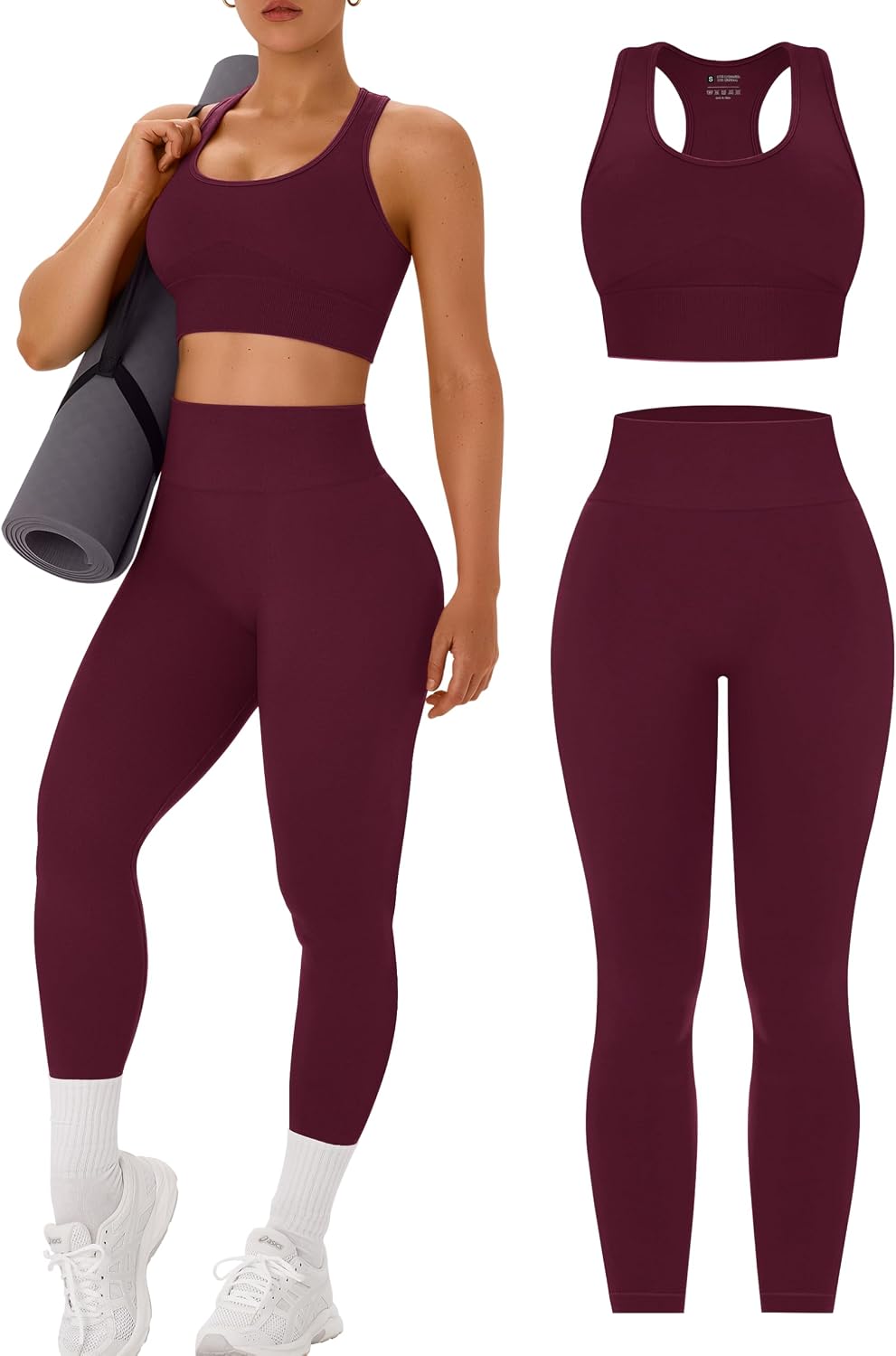 OLCHEE Womens Workout Sets 2 Piece Racerback Sports Bra High Waist Leggings