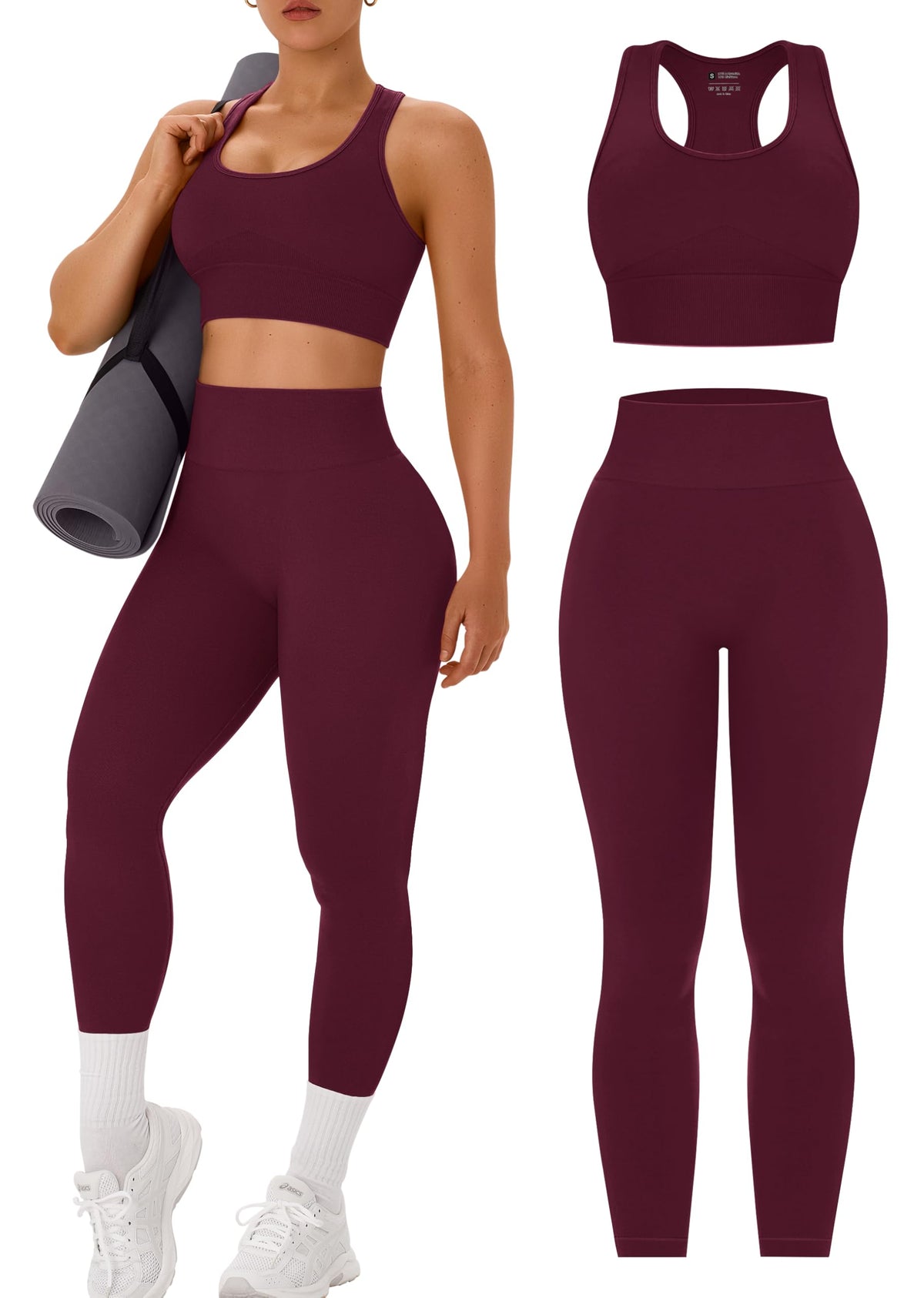 OLCHEE Womens Workout Sets 2 Piece Racerback Sports Bra High Waist Leggings