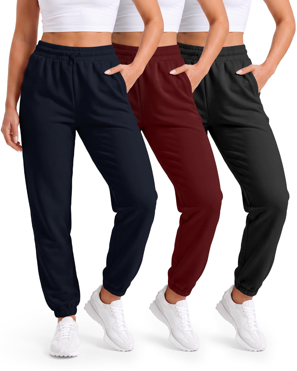 Womens Sweatpants 3 Pack Fleece Joggers For Women With zipper pockets