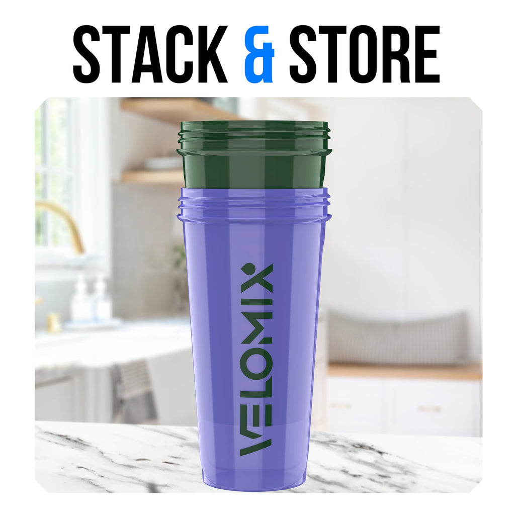 VELOMIX 2 Pack 28oz Protein Shaker Bottle for Protein Mixes, Black/Transpar