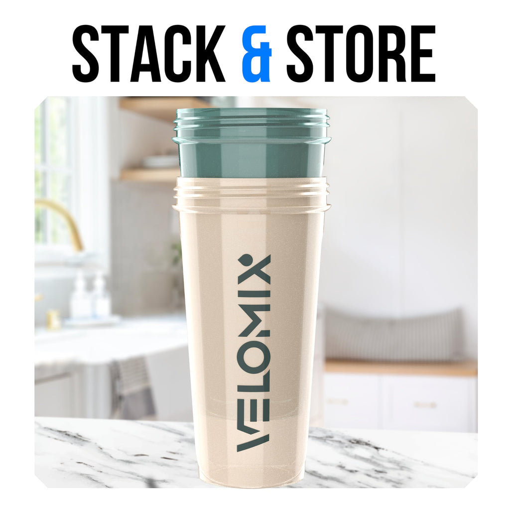 VELOMIX 2 Pack 28oz Protein Shaker Bottle for Protein Mixes, Black/Transpar