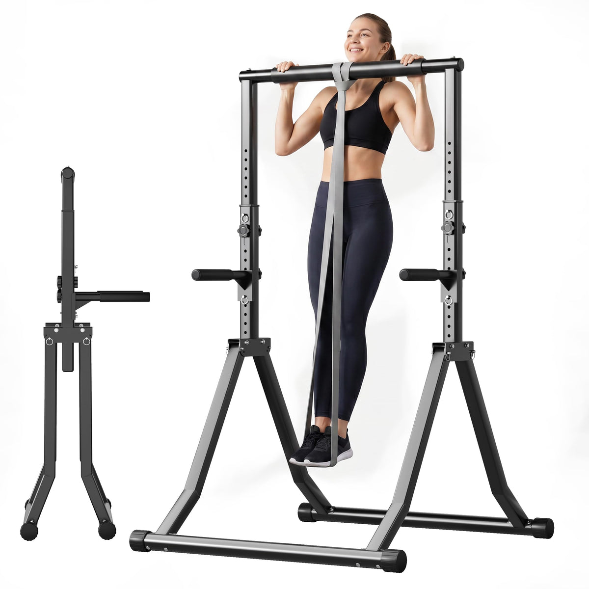 Foldable Pull Up Bar Station 66.1''-84.6'' Power Tower