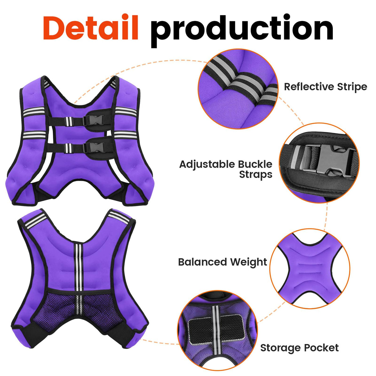 Poudee Weighted Vest, 6lb/8lb/10lb/12lb/16lb/20lb/25lb/30lb Weight Vest for Men Women, Body Weight Vests Adjustable with Reflective Stripe for Strength Training, Running, Workout, Jogging, Walking