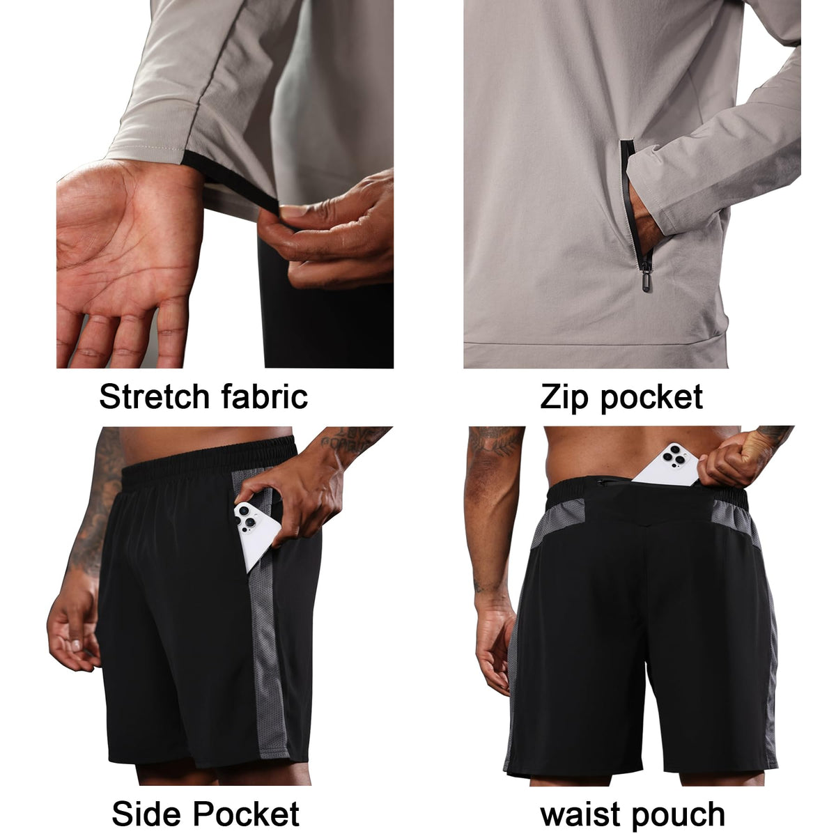 BUYJYA 5Pcs Men's Workout Gym Clothes Set Athletic Fitness Clothing