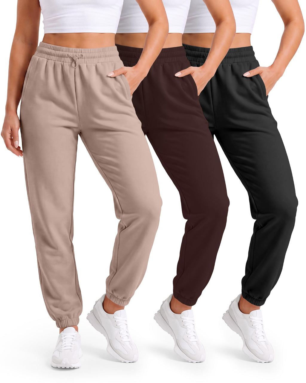 Womens Sweatpants 3 Pack Fleece Joggers For Women With zipper pockets