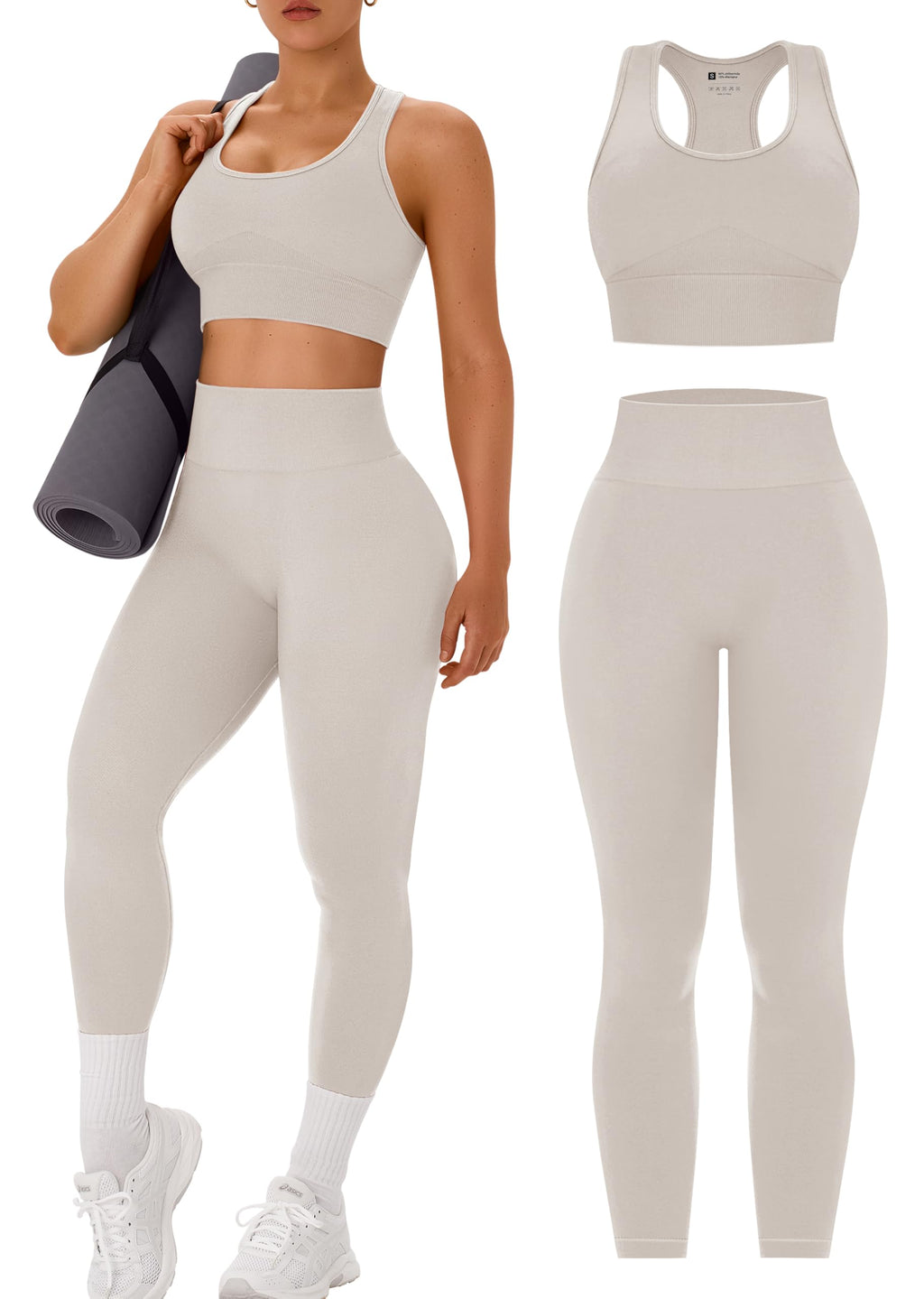 OLCHEE Womens Workout Sets 2 Piece Racerback Sports Bra High Waist Leggings
