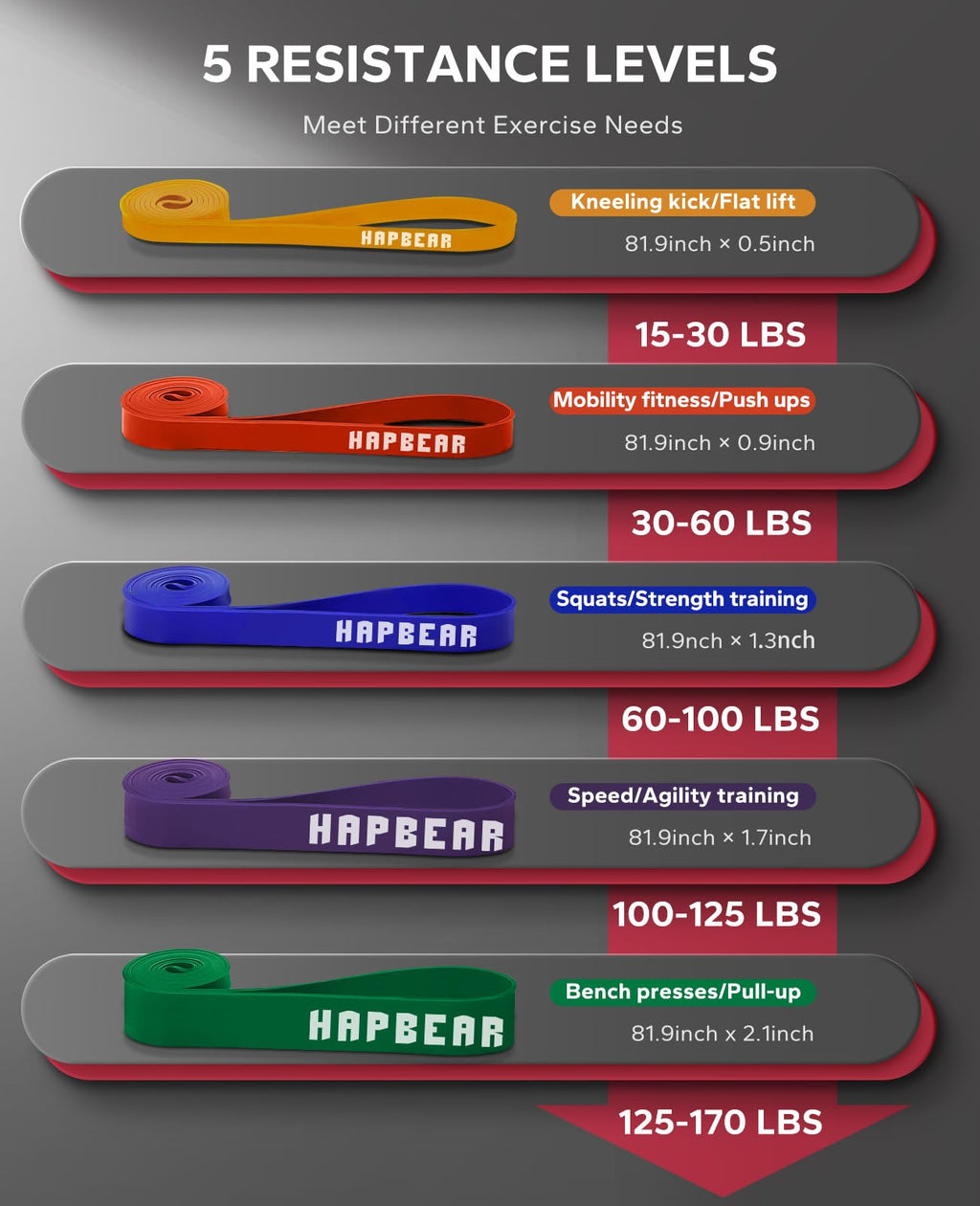 HAPBEAR Pull Up Assistance Bands - Pull Up Bands - Resistance Bands - Exercise Bands Resistance Bands Set of 5 - Workout Bands for Working Out, Stretching, Muscle Training