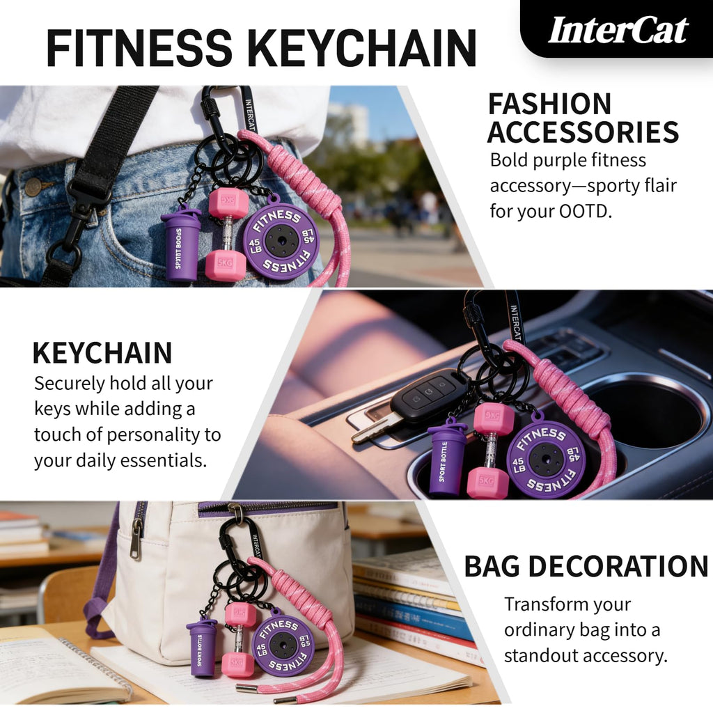 InterCat Gym Keychain for Women Men, Fitness Keychain Set