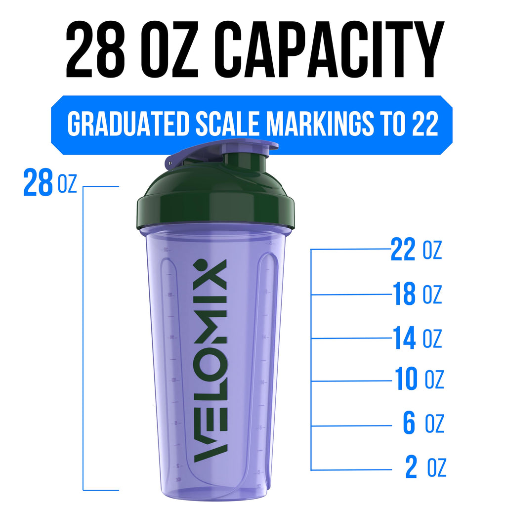 VELOMIX 2 Pack 28oz Protein Shaker Bottle for Protein Mixes, Black/Transpar