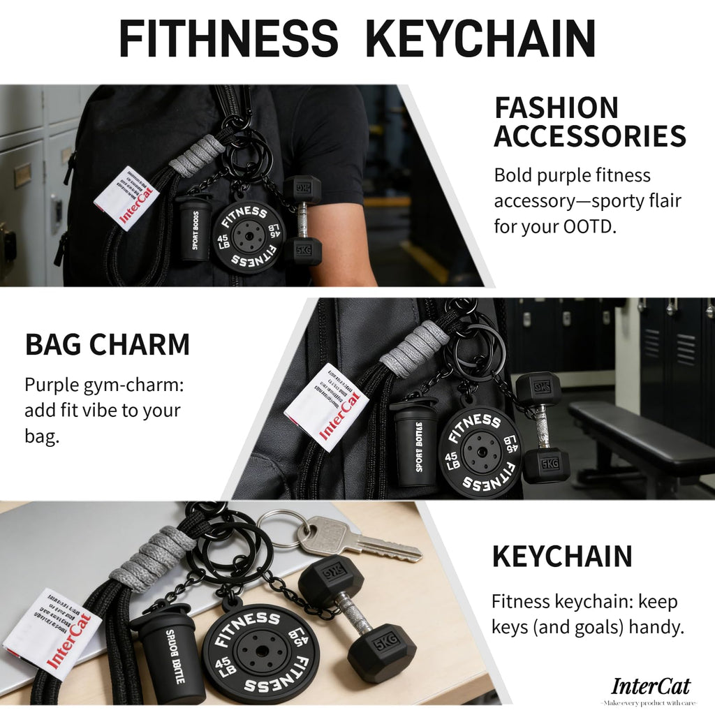 InterCat Gym Keychain for Women Men, Fitness Keychain Set