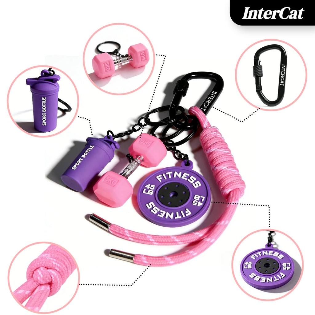 InterCat Gym Keychain for Women Men, Fitness Keychain Set