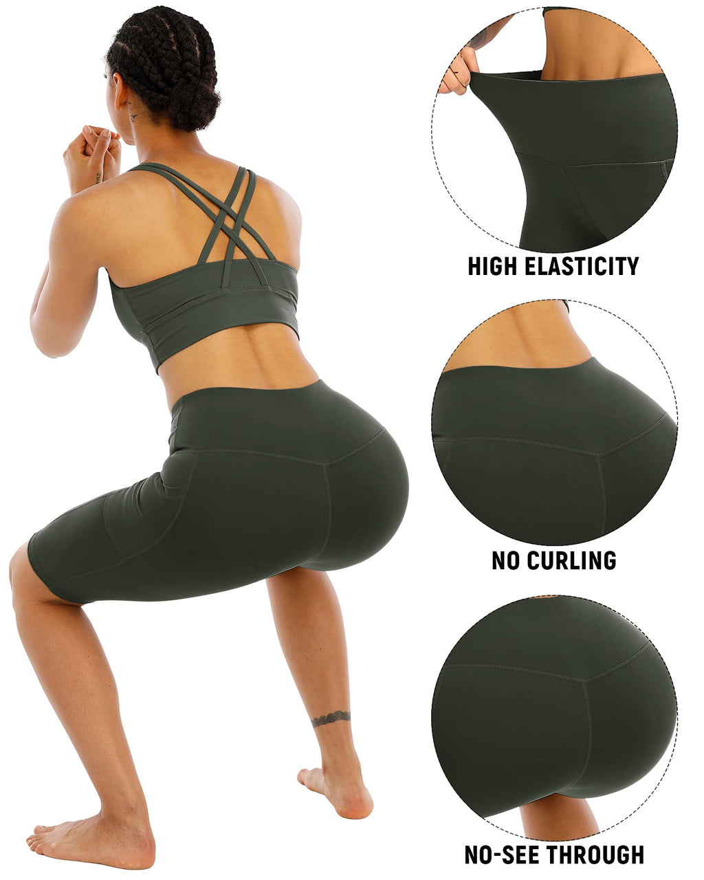 WHOUARE 4 Pack Biker Yoga Shorts with Pockets for Women,High Waisted Athletic Running Workout Gym Shorts Tummy Control