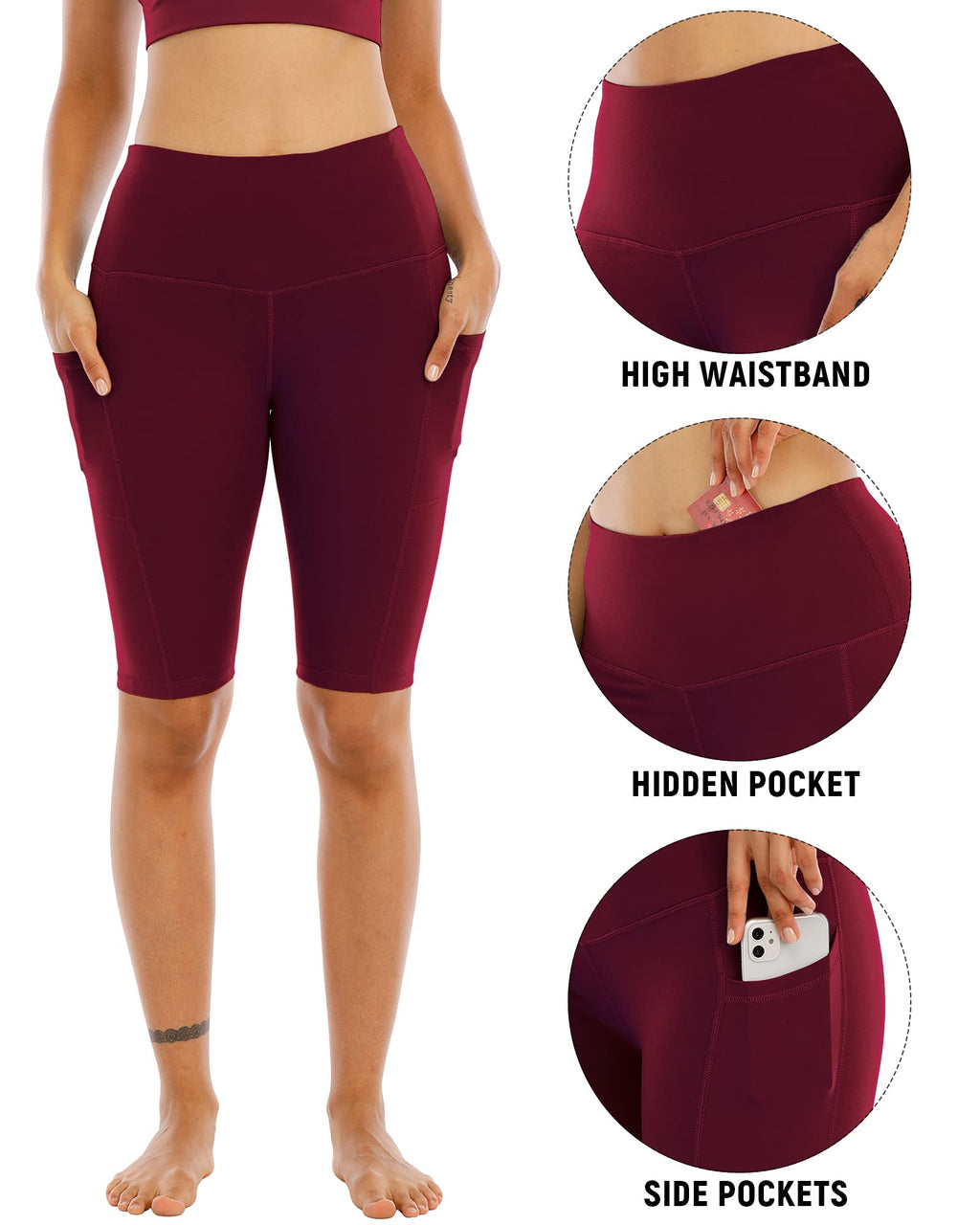 WHOUARE 4 Pack Biker Yoga Shorts with Pockets for Women,High Waisted Athletic Running Workout Gym Shorts Tummy Control