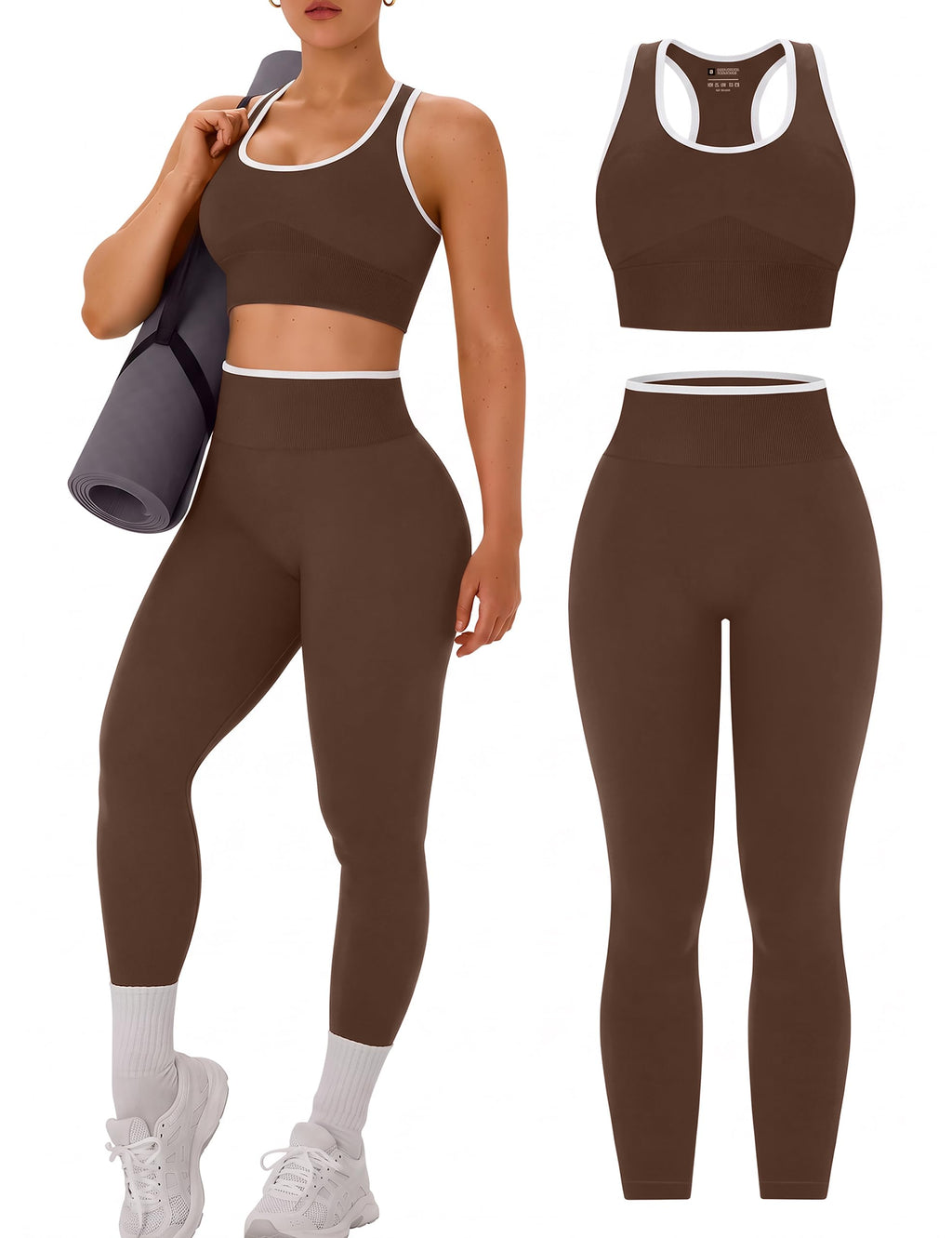 OLCHEE Womens Workout Sets 2 Piece Racerback Sports Bra High Waist Leggings