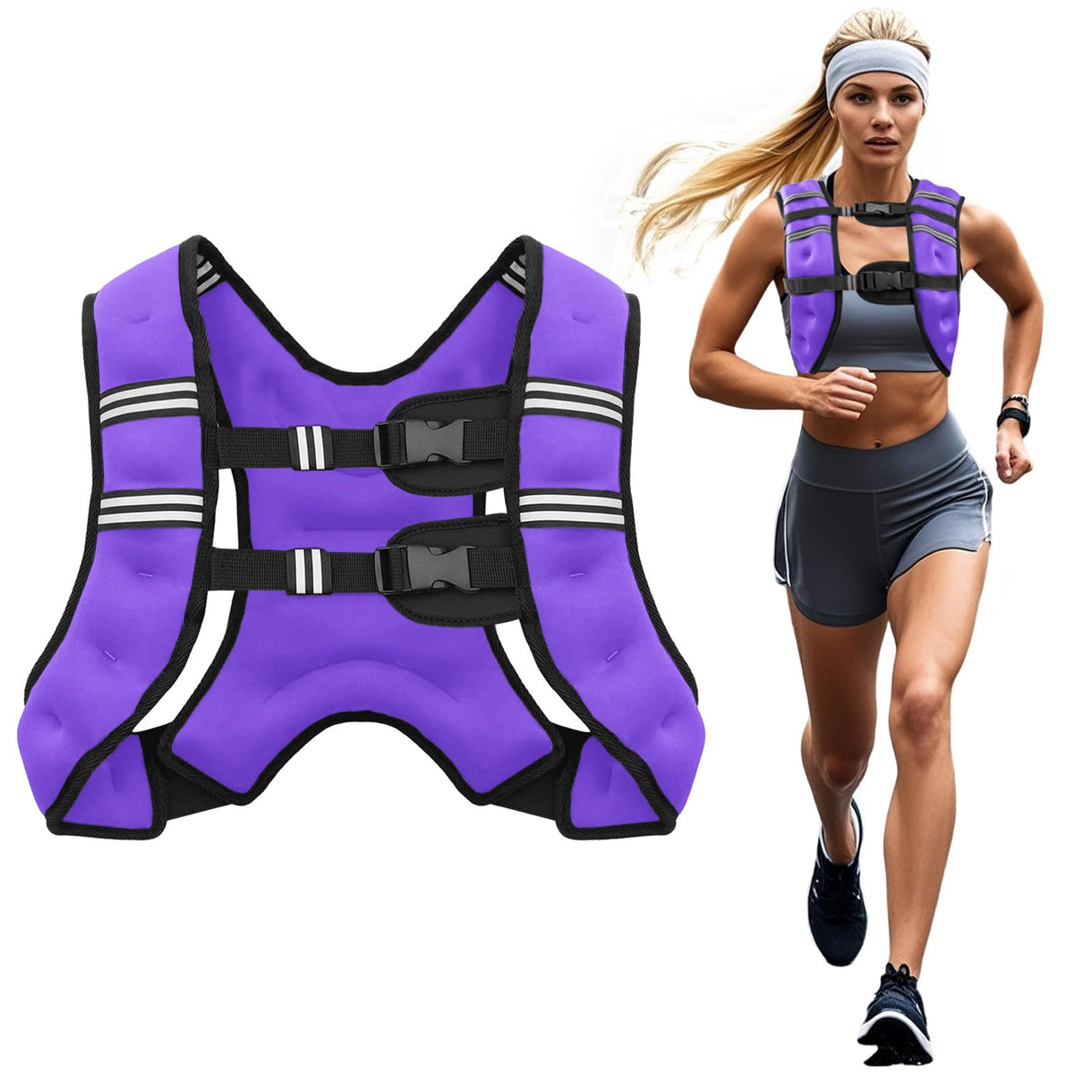 Poudee Weighted Vest, 6lb/8lb/10lb/12lb/16lb/20lb/25lb/30lb Weight Vest for Men Women, Body Weight Vests Adjustable with Reflective Stripe for Strength Training, Running, Workout, Jogging, Walking