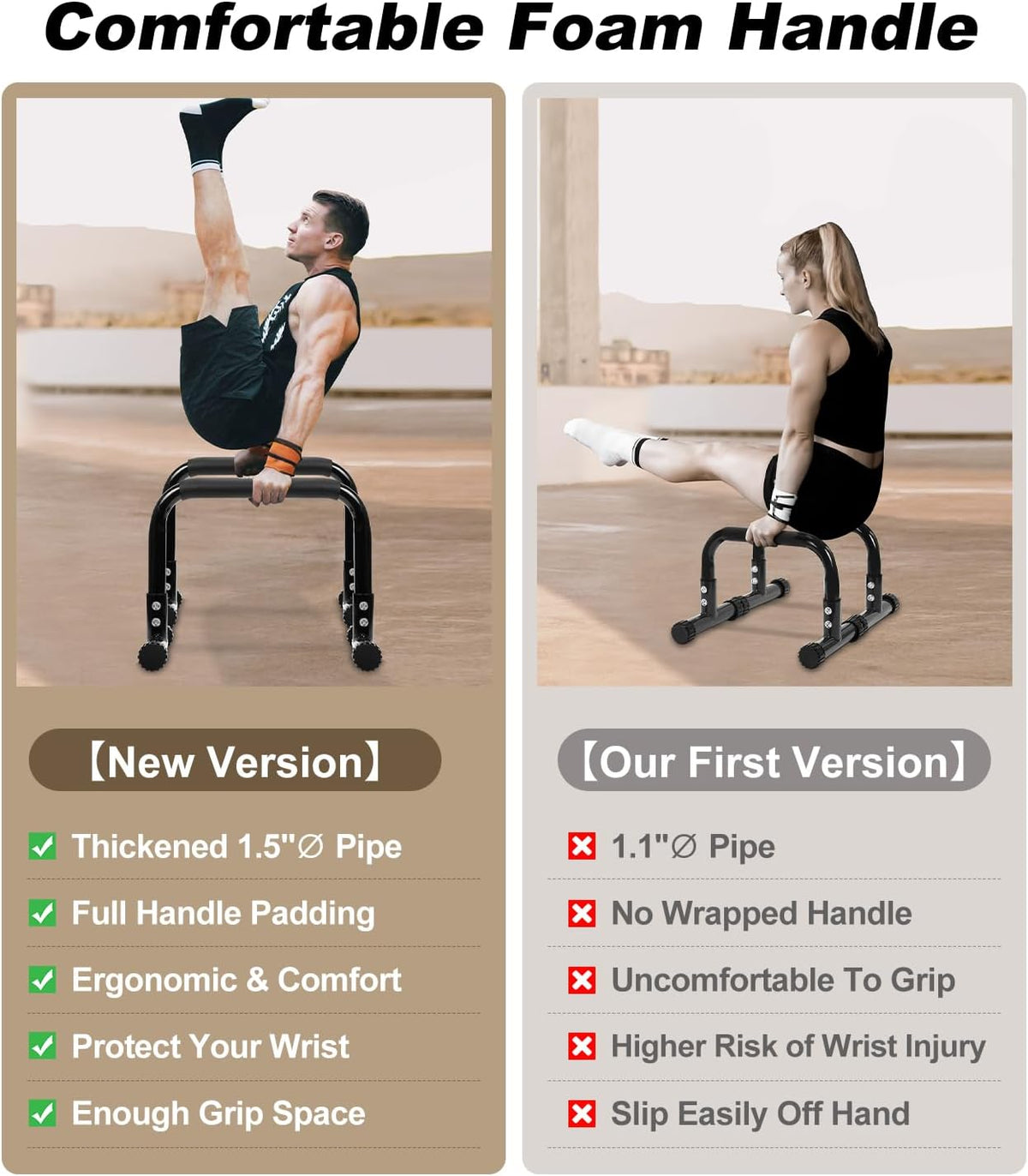 TABEKE Push Up Bar, 14'' High Steel Parallettes & Dip Bar with Full Coverage Foam Handle, Heavy-Duty Calisthenics Parallel Bars for L-Sit, Dips, Home Gym Strength Training Workout