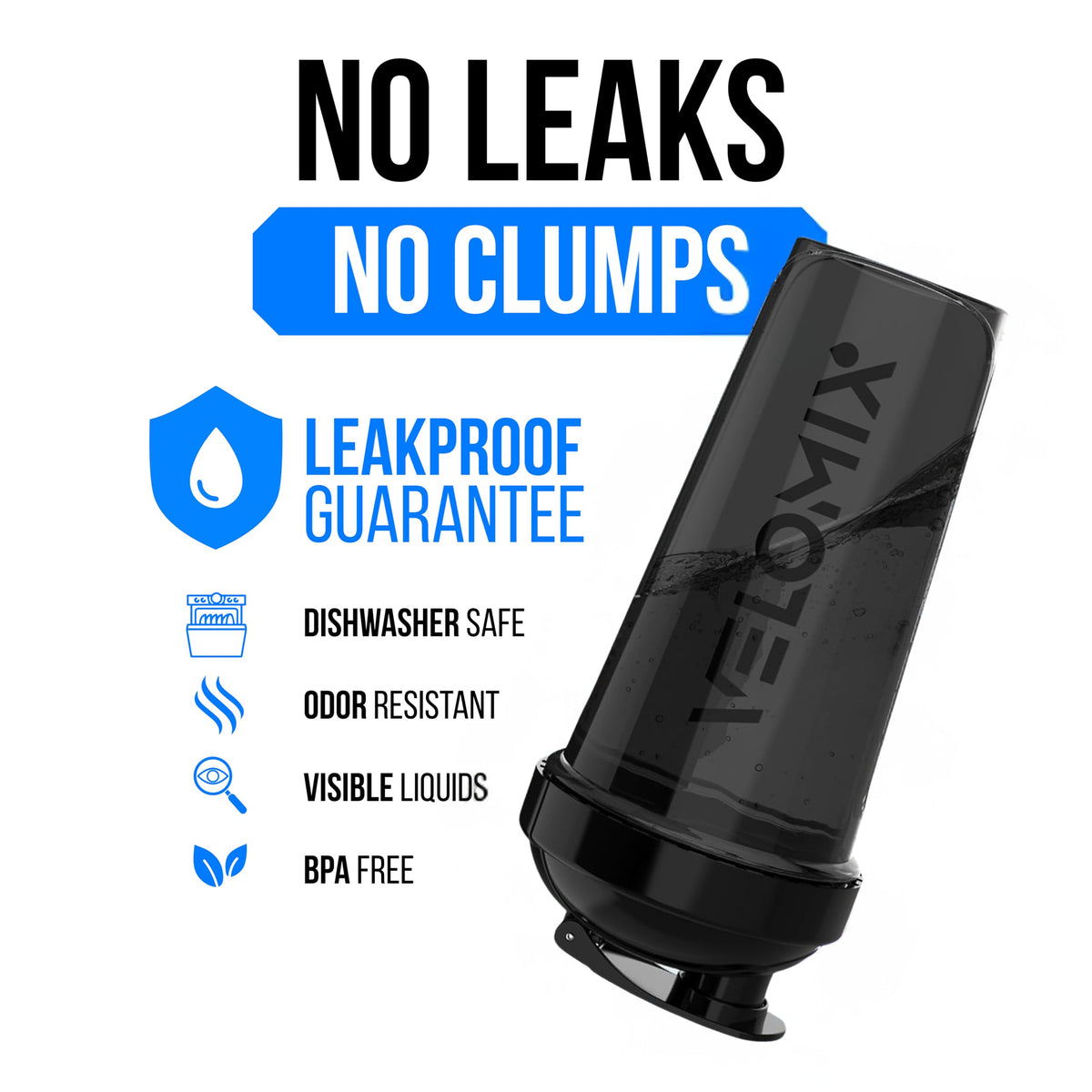 VELOMIX 2 Pack 28oz Protein Shaker Bottle for Protein Mixes, Black/Transpar