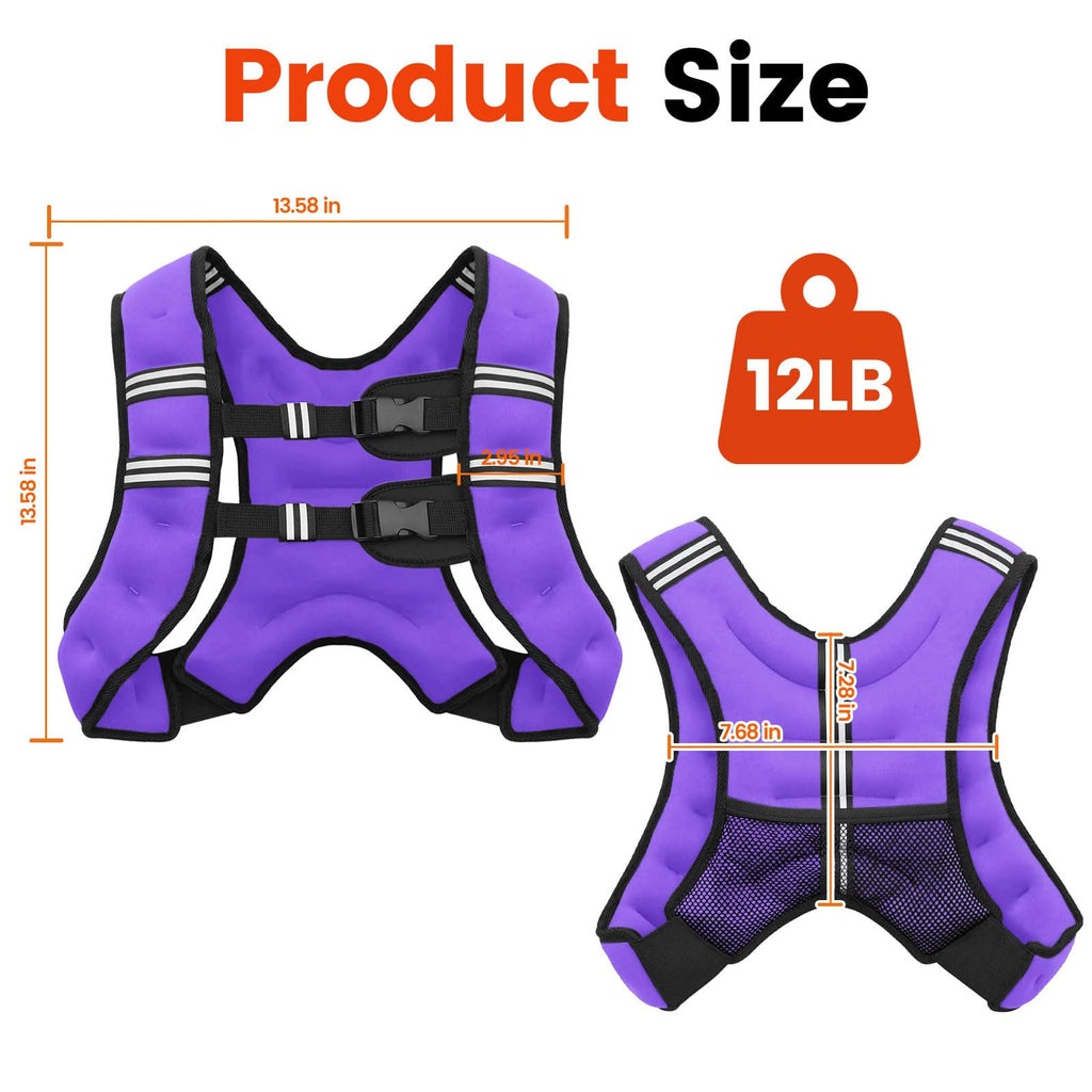 Poudee Weighted Vest, 6lb/8lb/10lb/12lb/16lb/20lb/25lb/30lb Weight Vest for Men Women, Body Weight Vests Adjustable with Reflective Stripe for Strength Training, Running, Workout, Jogging, Walking