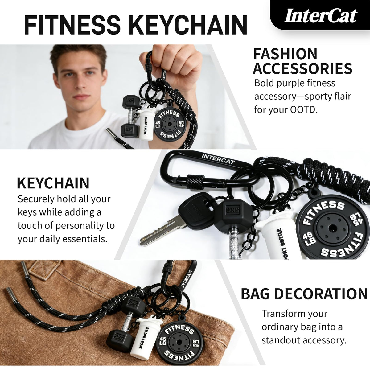 InterCat Gym Keychain for Women Men, Fitness Keychain Set