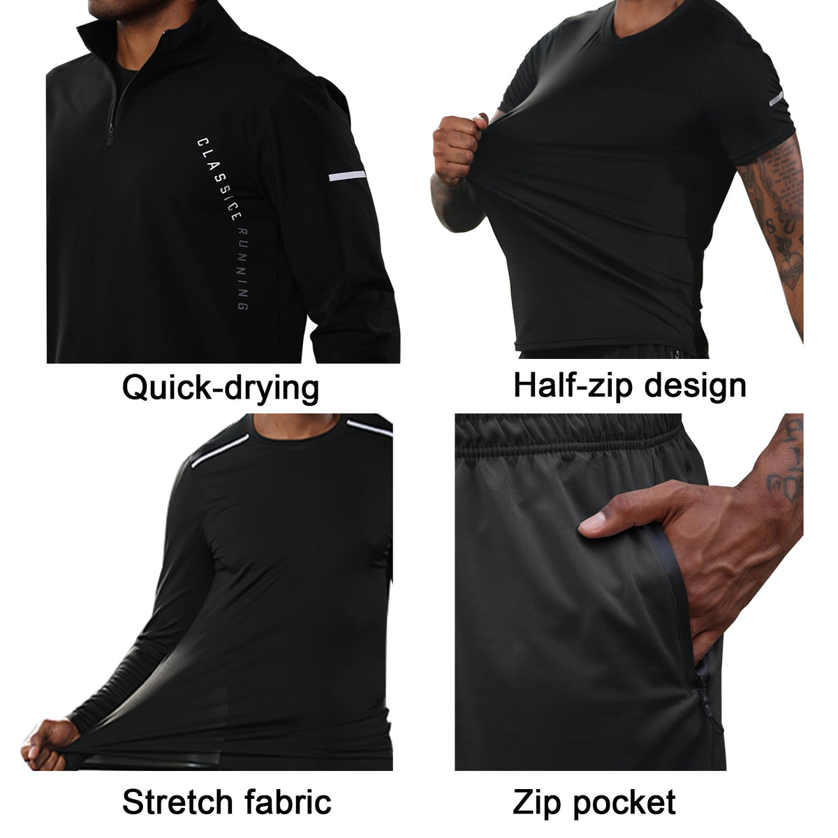 BUYJYA 5Pcs Men's Workout Gym Clothes Set Athletic Fitness Clothing