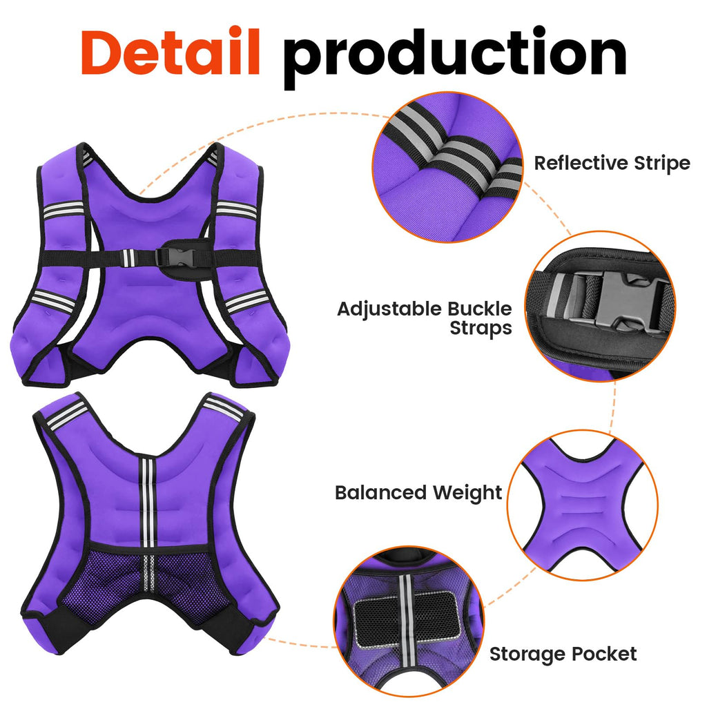 Poudee Weighted Vest, 6lb/8lb/10lb/12lb/16lb/20lb/25lb/30lb Weight Vest for Men Women, Body Weight Vests Adjustable with Reflective Stripe for Strength Training, Running, Workout, Jogging, Walking