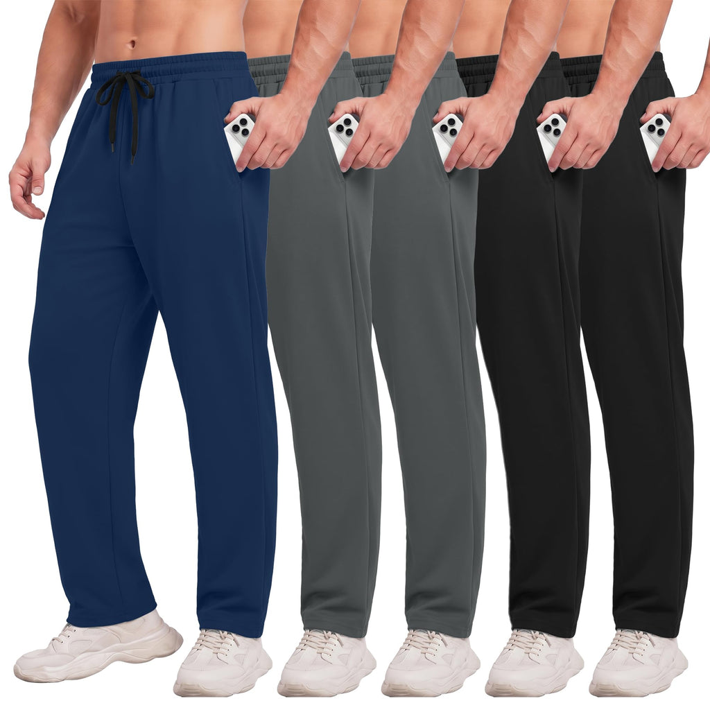 5 Pack Men's Sweatpants with Pockets - Mesh Open Bottom Athletic Pants