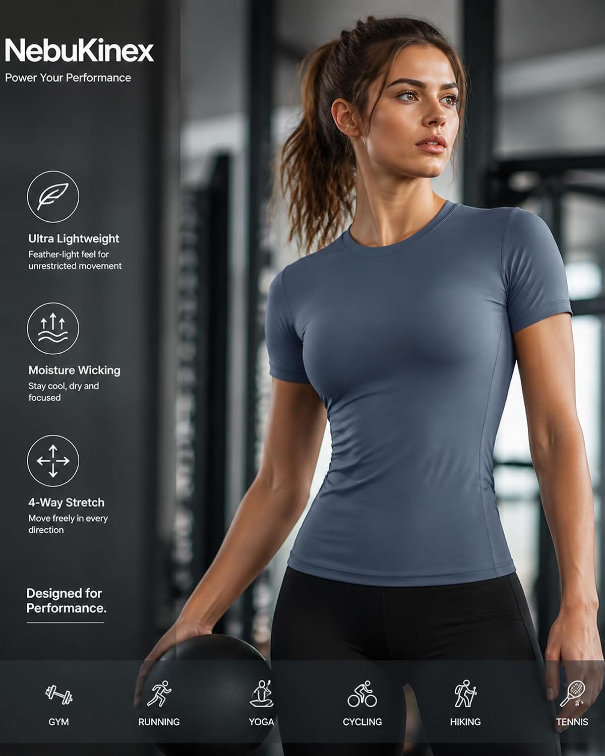 5-Pack Women's Compression Shirts Short Sleeve Workout Gym Tops