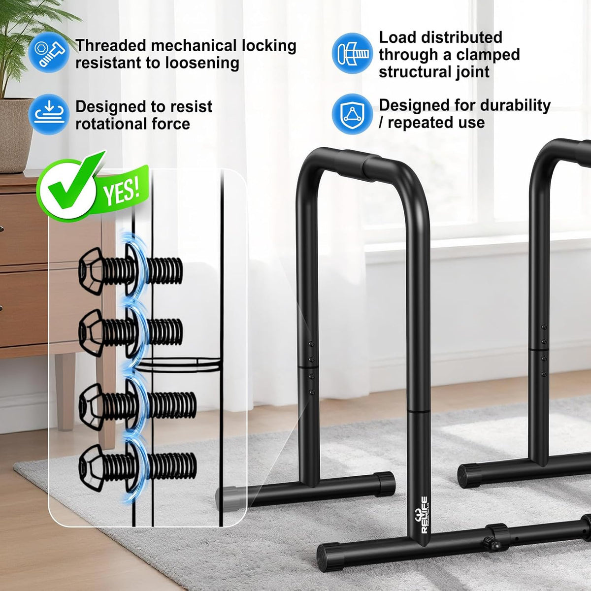 RELIFE REBUILD YOUR LIFE Dip Bar for Home Gym Training 400LBS Parallel Bars