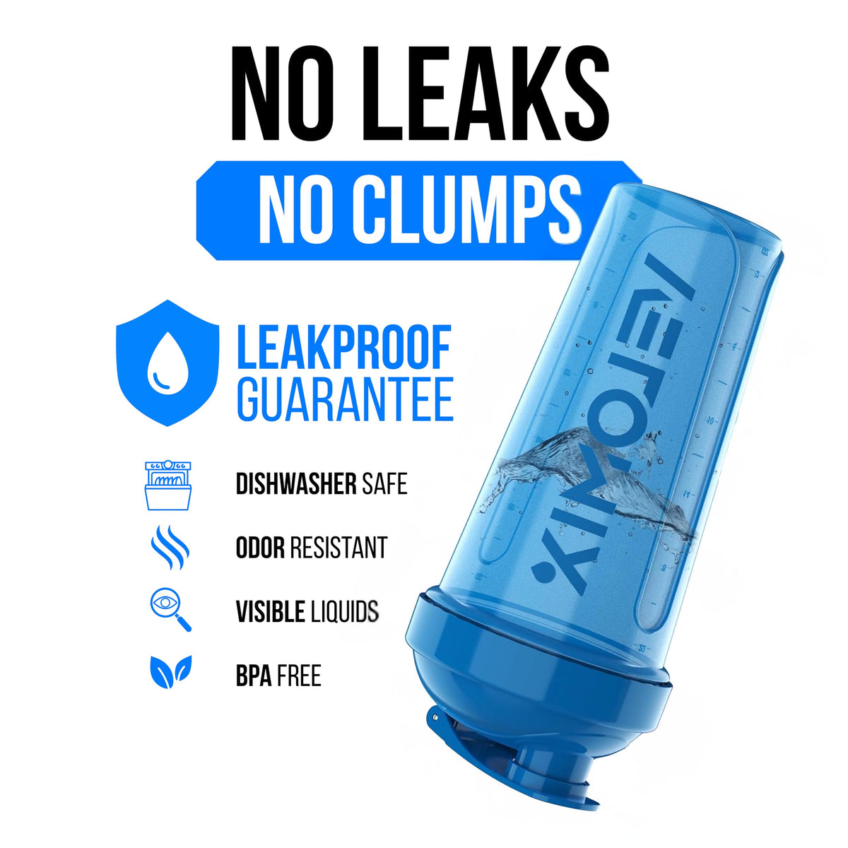 VELOMIX 2 Pack 28oz Protein Shaker Bottle for Protein Mixes, Black/Transpar