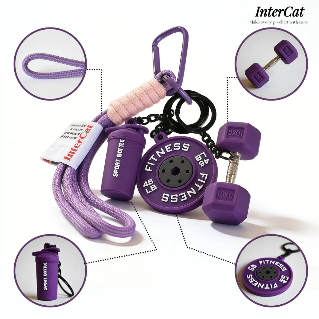 InterCat Gym Keychain for Women Men, Fitness Keychain Set