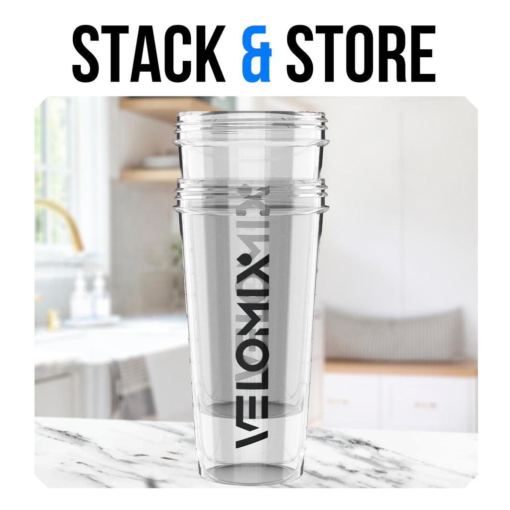 VELOMIX 2 Pack 28oz Protein Shaker Bottle for Protein Mixes, Black/Transpar