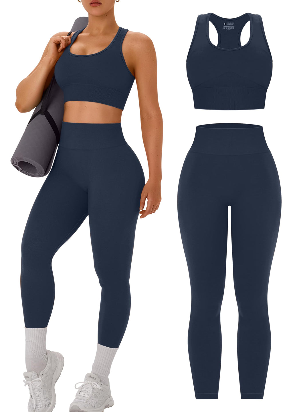 OLCHEE Womens Workout Sets 2 Piece Racerback Sports Bra High Waist Leggings