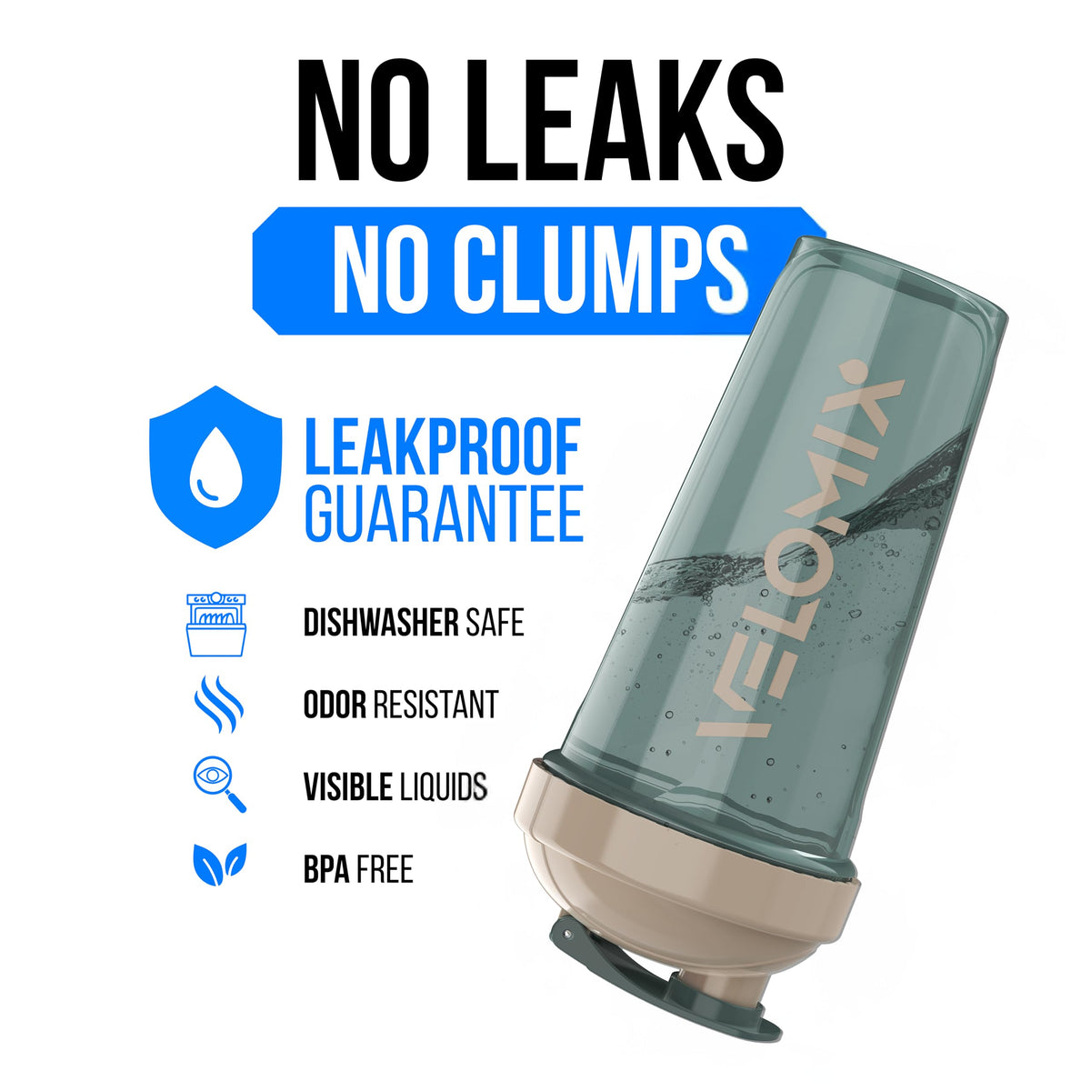 VELOMIX 2 Pack 28oz Protein Shaker Bottle for Protein Mixes, Black/Transpar