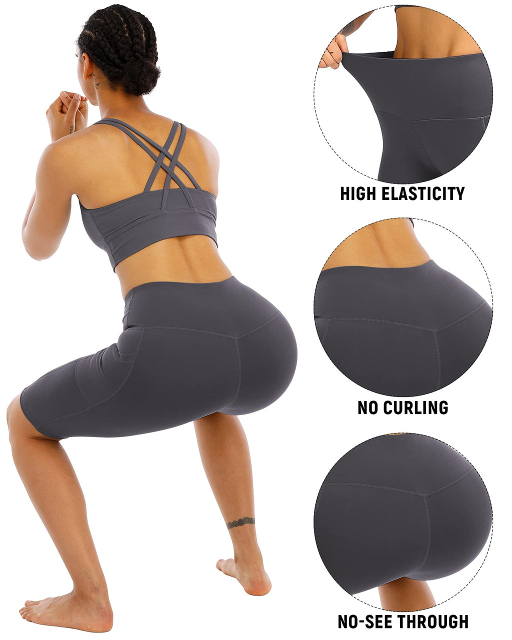 WHOUARE 4 Pack Biker Yoga Shorts with Pockets for Women,High Waisted Athletic Running Workout Gym Shorts Tummy Control