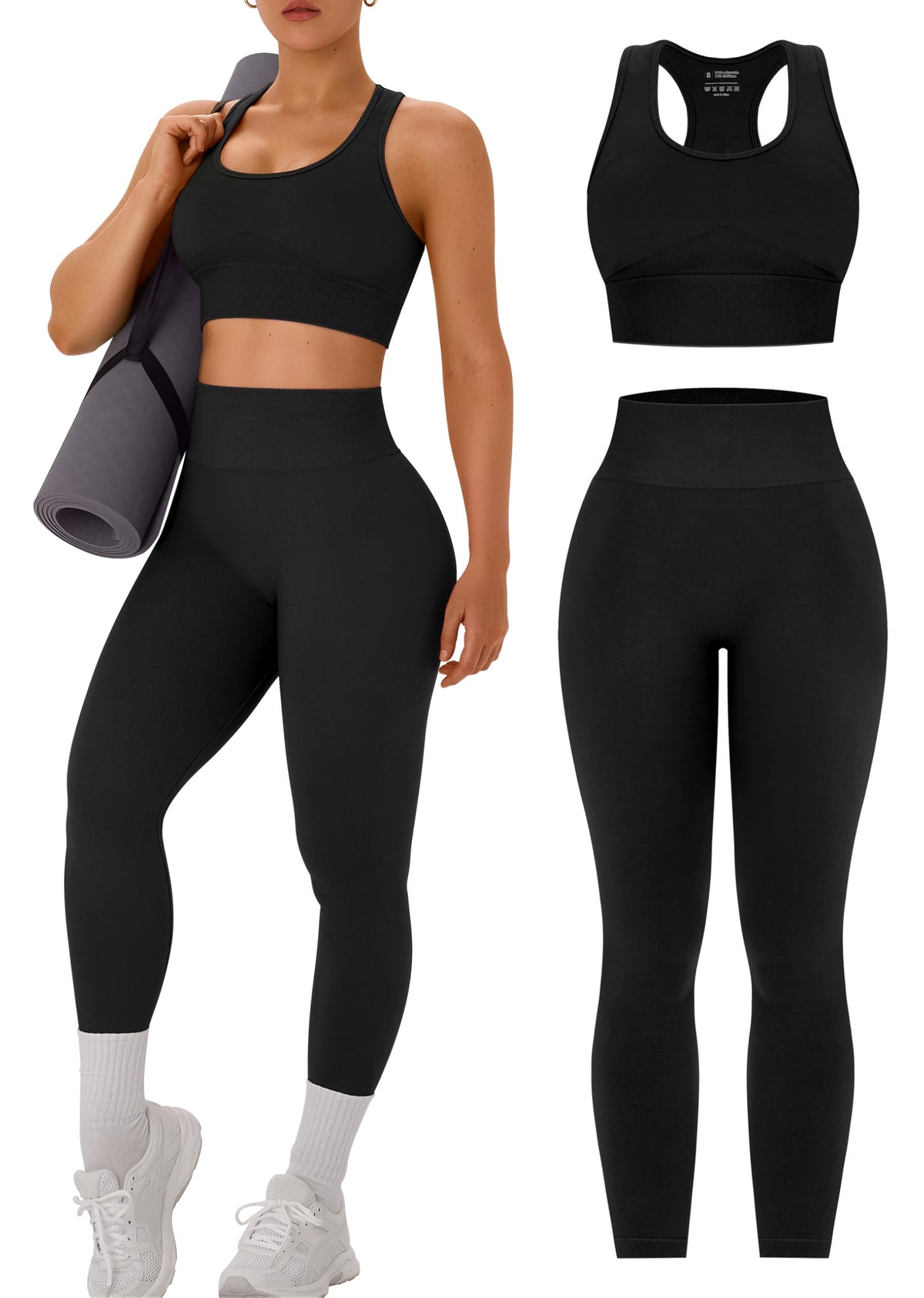 OLCHEE Womens Workout Sets 2 Piece Racerback Sports Bra High Waist Leggings