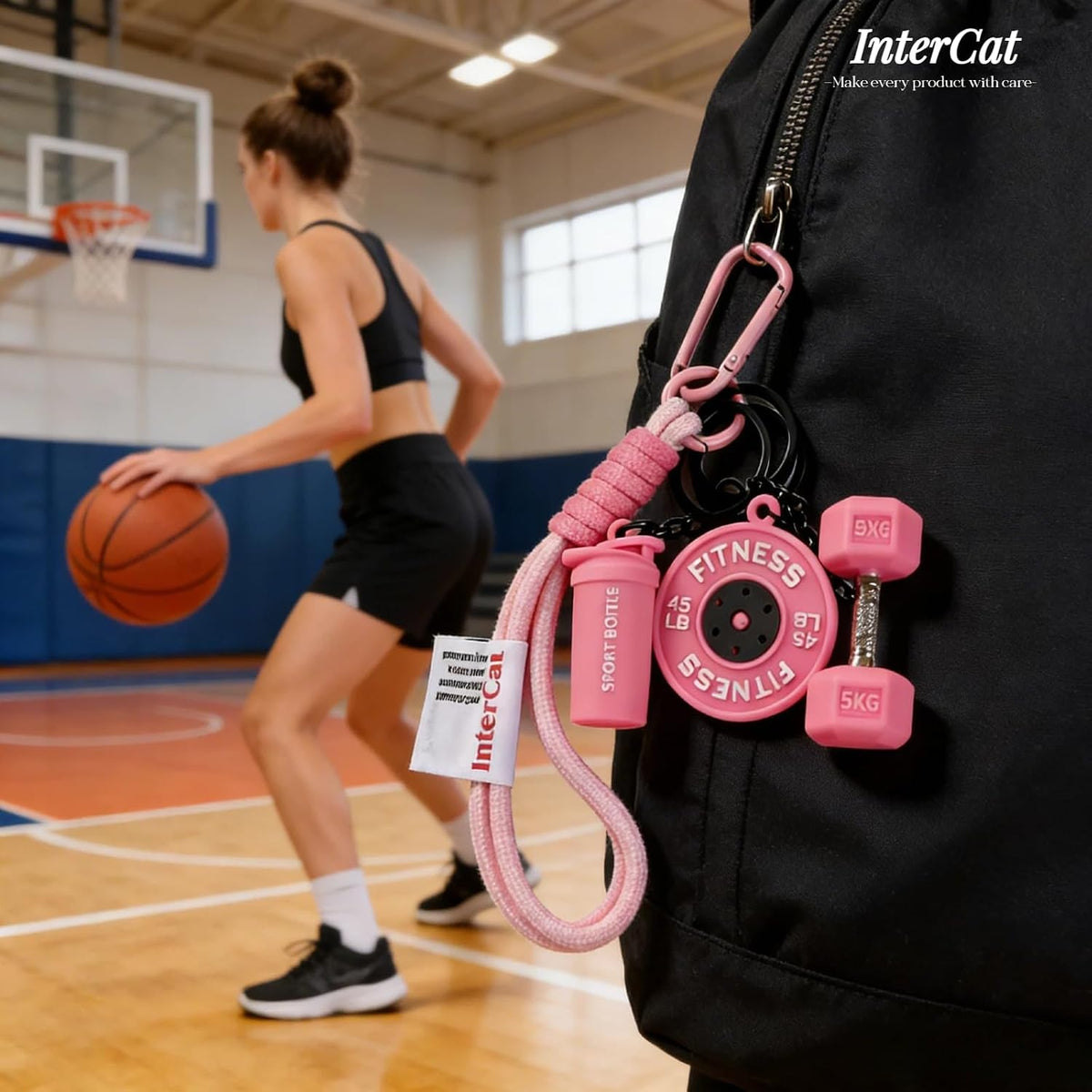 InterCat Gym Keychain for Women Men, Fitness Keychain Set