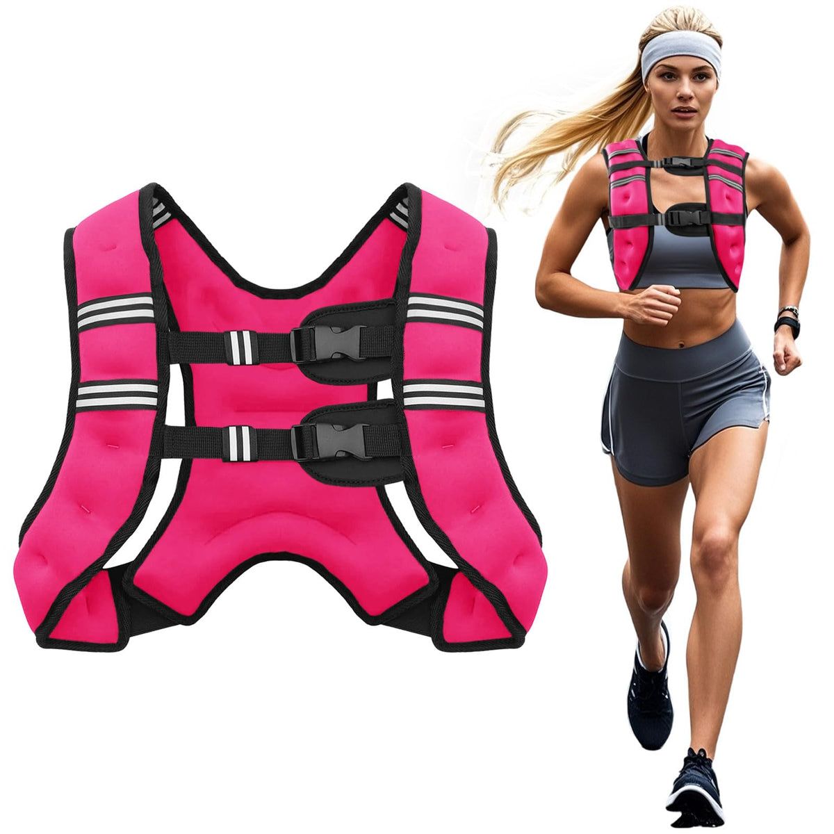 Poudee Weighted Vest, 6lb/8lb/10lb/12lb/16lb/20lb/25lb/30lb Weight Vest for Men Women, Body Weight Vests Adjustable with Reflective Stripe for Strength Training, Running, Workout, Jogging, Walking