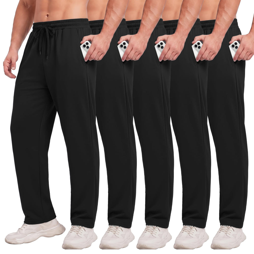 5 Pack Men's Sweatpants with Pockets - Mesh Open Bottom Athletic Pants
