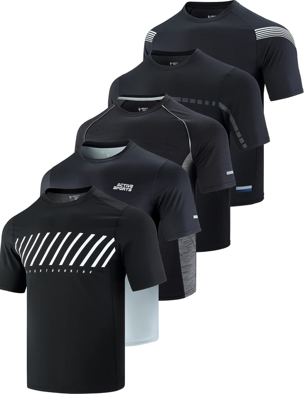Liberty Imports 5 Pack Men's Active Quick Dry Crew Neck T Shirts