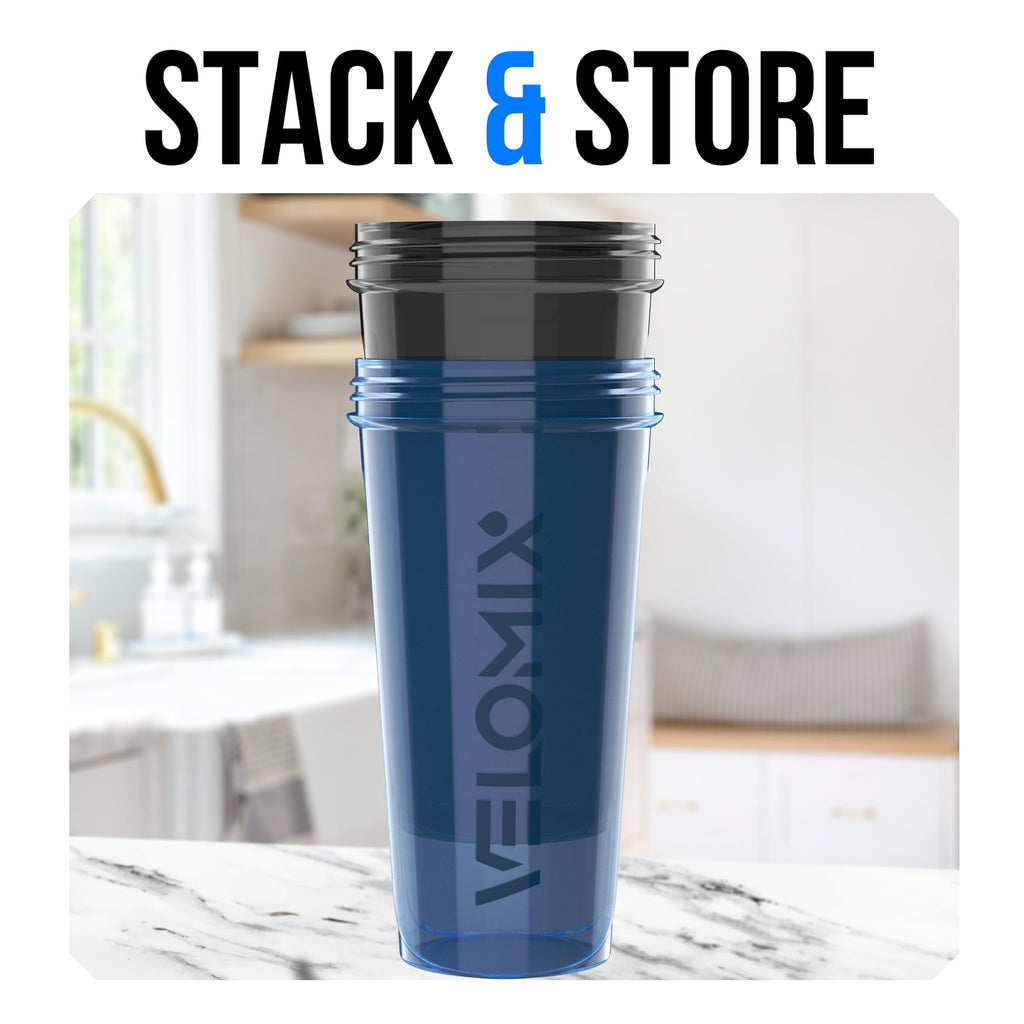 VELOMIX 2 Pack 28oz Protein Shaker Bottle for Protein Mixes, Black/Transpar