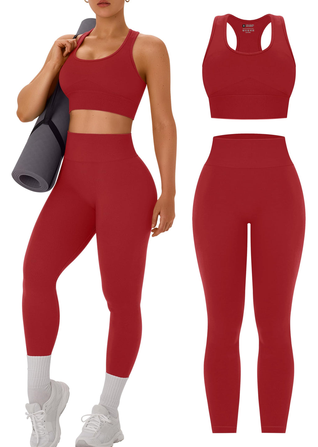OLCHEE Womens Workout Sets 2 Piece Racerback Sports Bra High Waist Leggings
