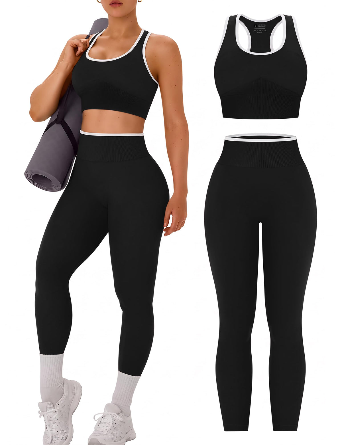 OLCHEE Womens Workout Sets 2 Piece Racerback Sports Bra High Waist Leggings