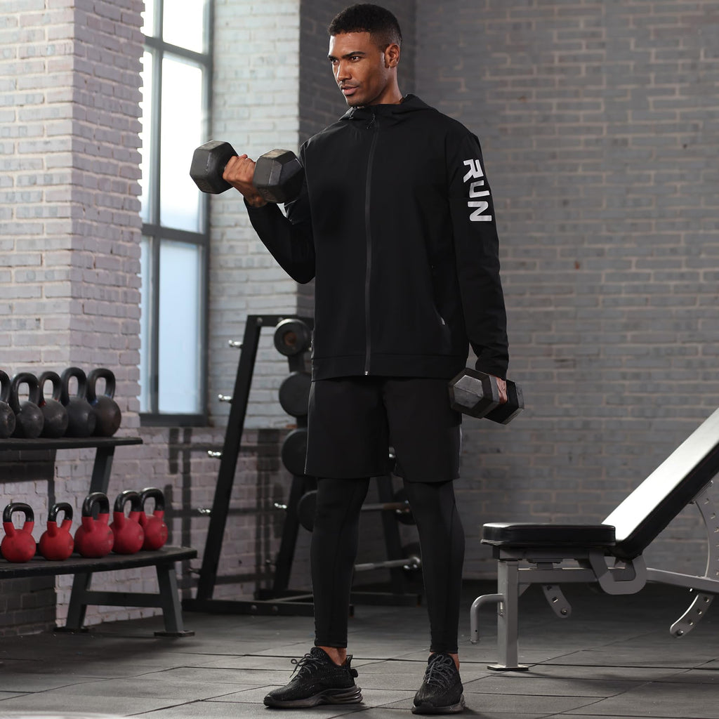 BUYJYA 5Pcs Men's Workout Gym Clothes Set Athletic Fitness Clothing