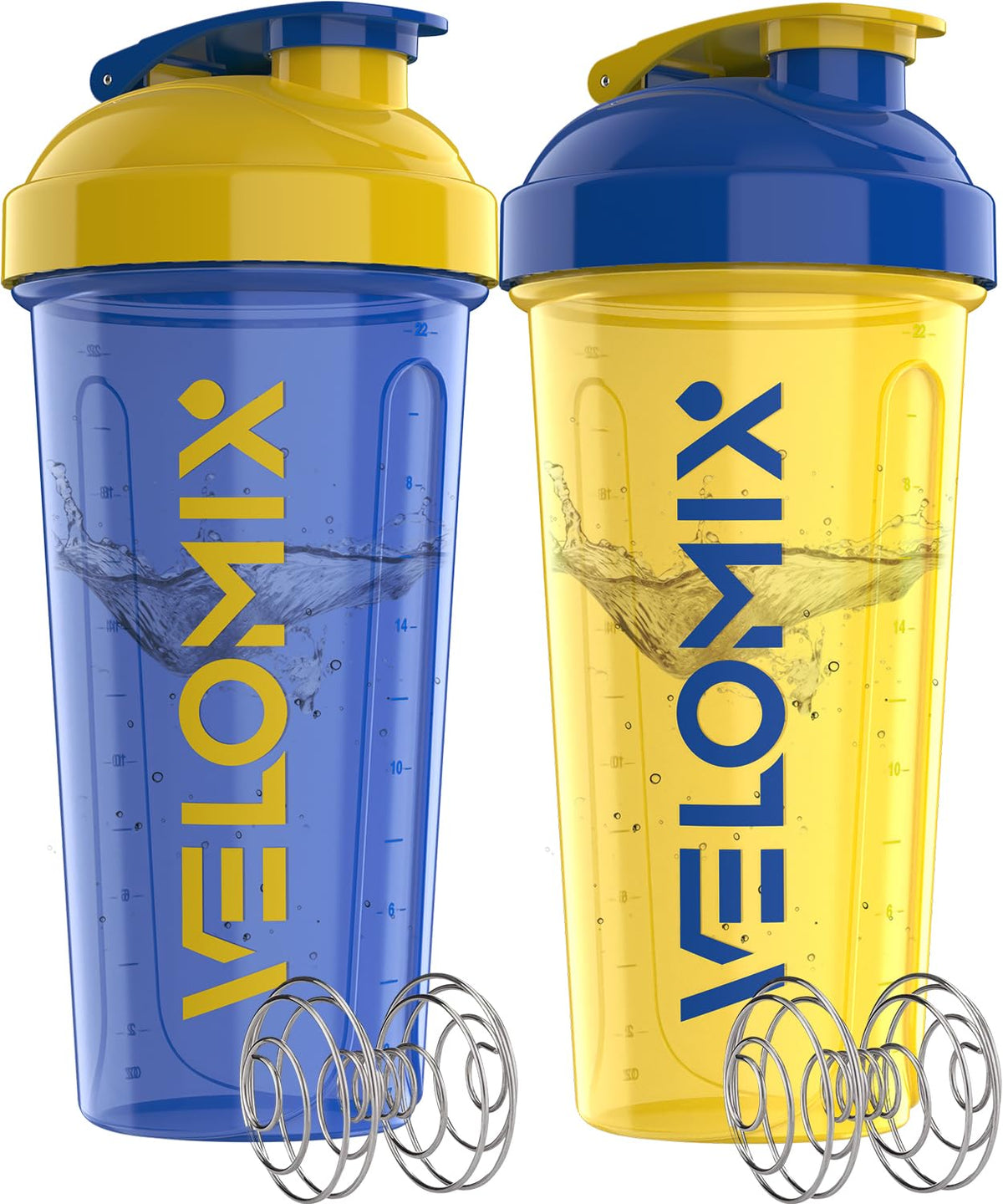 VELOMIX 2 Pack 28oz Protein Shaker Bottle for Protein Mixes, Black/Transpar