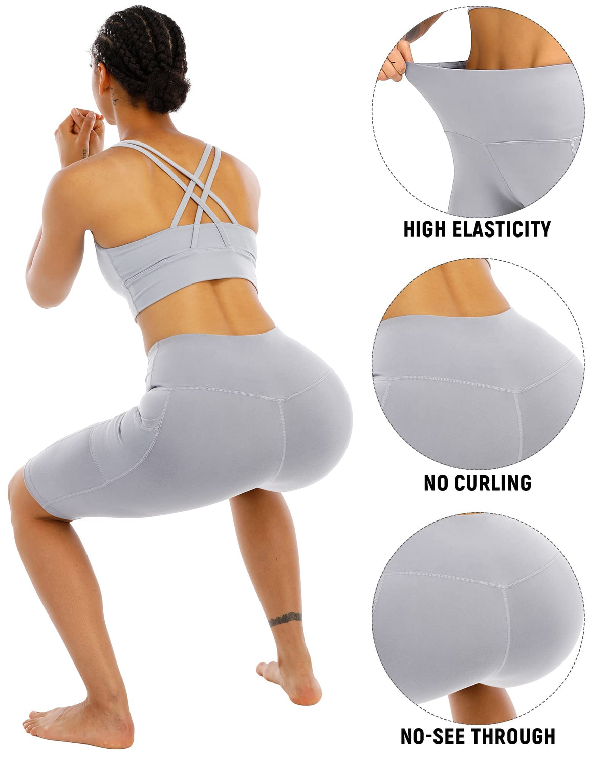WHOUARE 4 Pack Biker Yoga Shorts with Pockets for Women,High Waisted Athletic Running Workout Gym Shorts Tummy Control