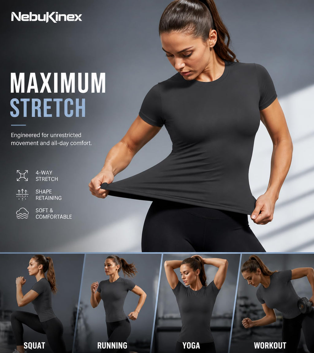 5-Pack Women's Compression Shirts Short Sleeve Workout Gym Tops