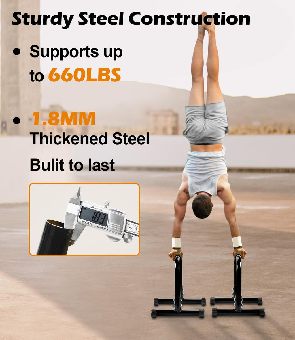 TABEKE Push Up Bar, 14'' High Steel Parallettes & Dip Bar with Full Coverage Foam Handle, Heavy-Duty Calisthenics Parallel Bars for L-Sit, Dips, Home Gym Strength Training Workout