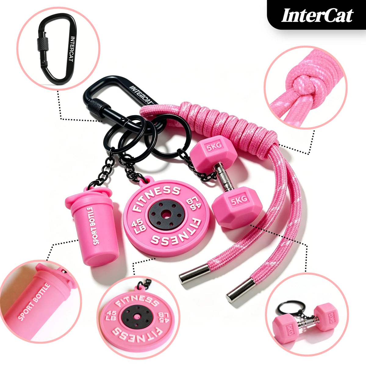 InterCat Gym Keychain for Women Men, Fitness Keychain Set