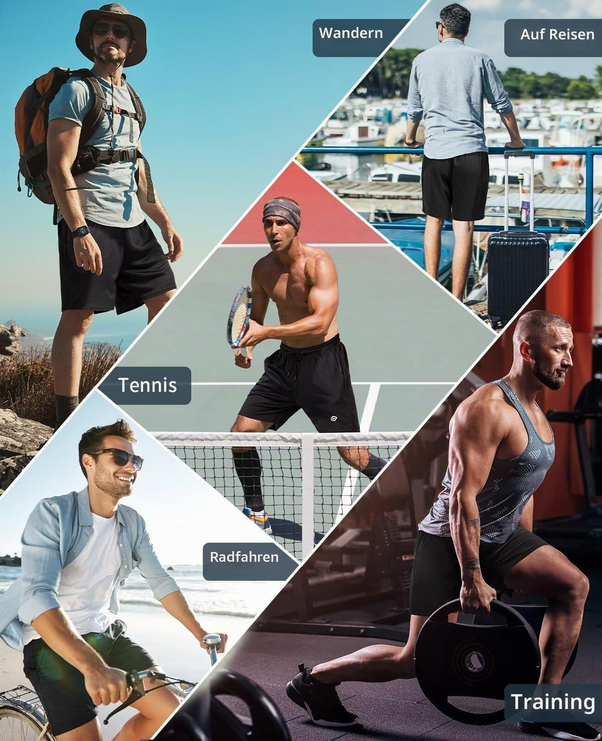 lomsoe 5er Pack Sporthose Herren Kurz 5 Zoll, Mesh Sport Shorts Herren Schnell Trocknend Leicht Sommer, Running Gym Laufhose Herren Kurz Jogginghose Aktiv mit Taschen
